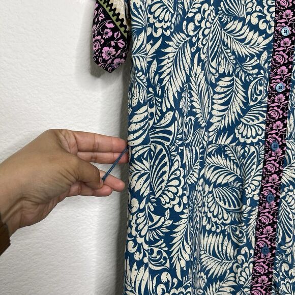 Loft Garden Shirt Dress Sz 10 Shift Blue Button Coastal Tropical Dainty Vacation - Picture 5 of 8